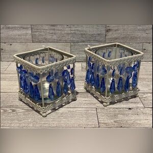 Elegant Blue Crystal Candle Holders